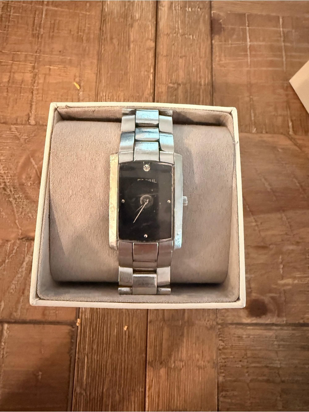 Fossil Men’s Rectangular Black Dial Stainless Steel Bracelet Watch